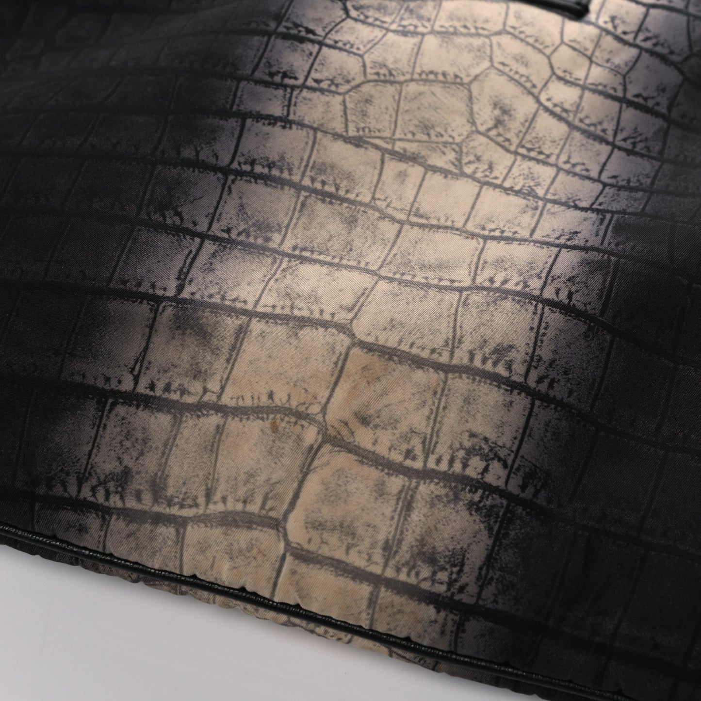 Canvas Calfskin Crocodile Printed Pouch Clutch Black Multicolor