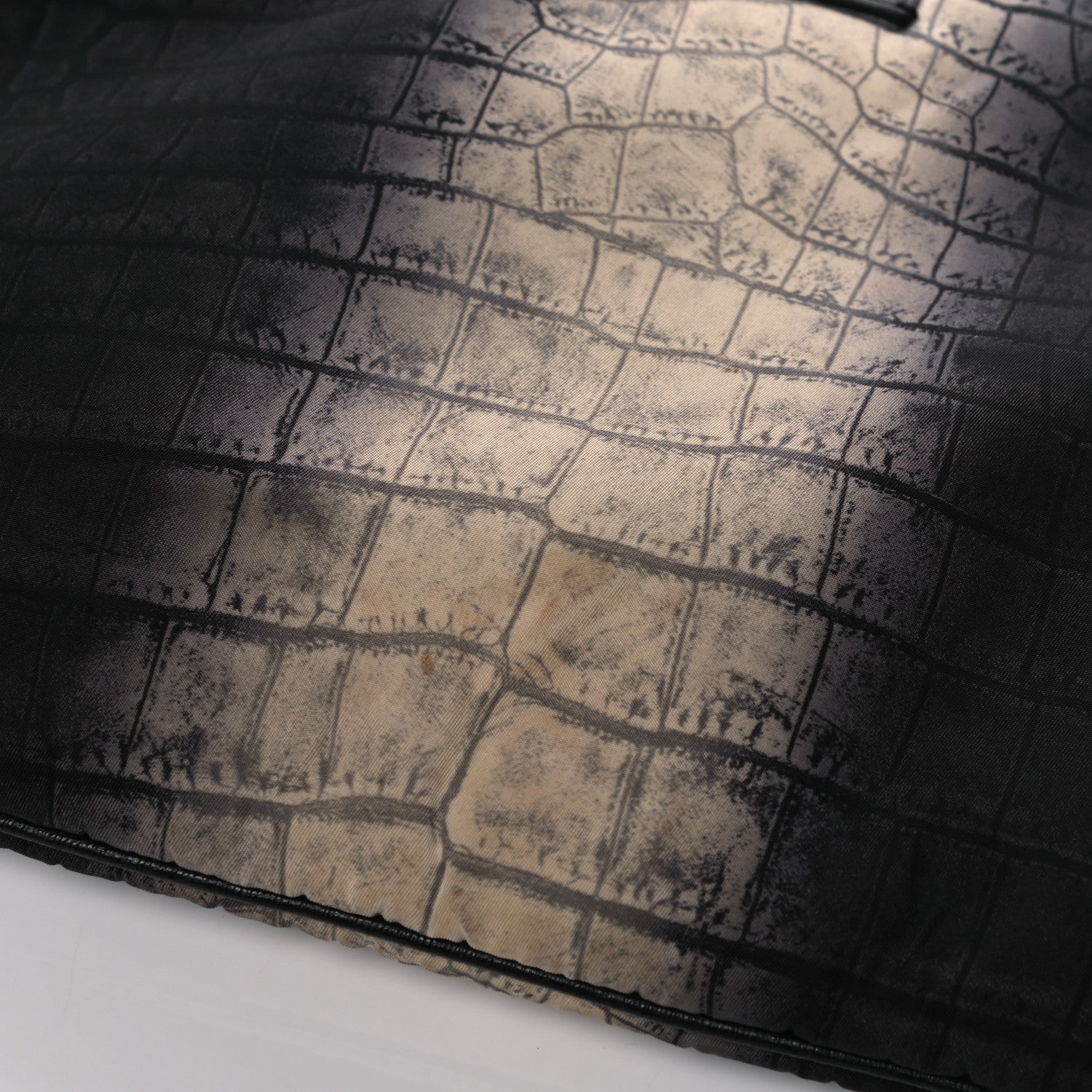 Fendi Canvas Calfskin Crocodile Printed Pouch Clutch Black Multicolor 10 of 12