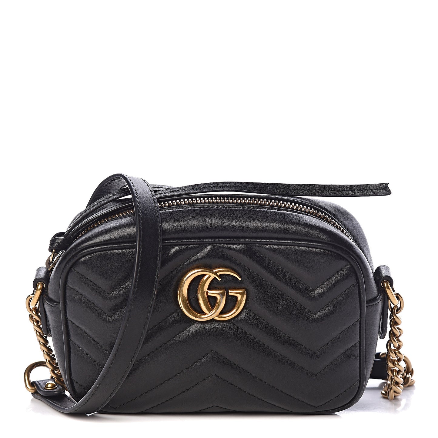 Calfskin Matelasse Mini GG Marmont Chain Shoulder Bag Black