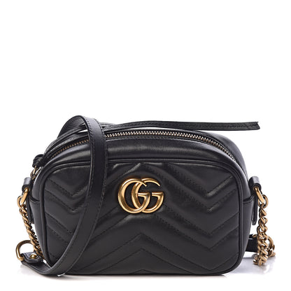 Gucci Calfskin Matelasse Mini GG Marmont Chain Shoulder Bag Black 1 of 12