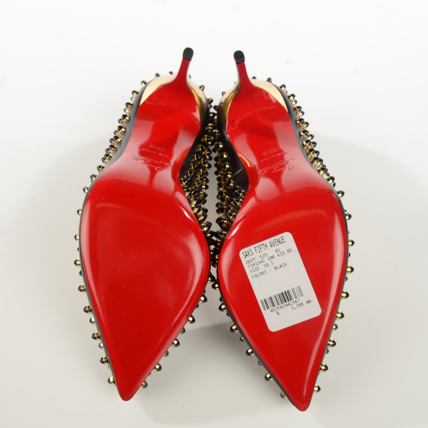 Christian Louboutin Kid Specchio Follies Cabo 100 Pumps 38.5 Black Gold 5 of 7