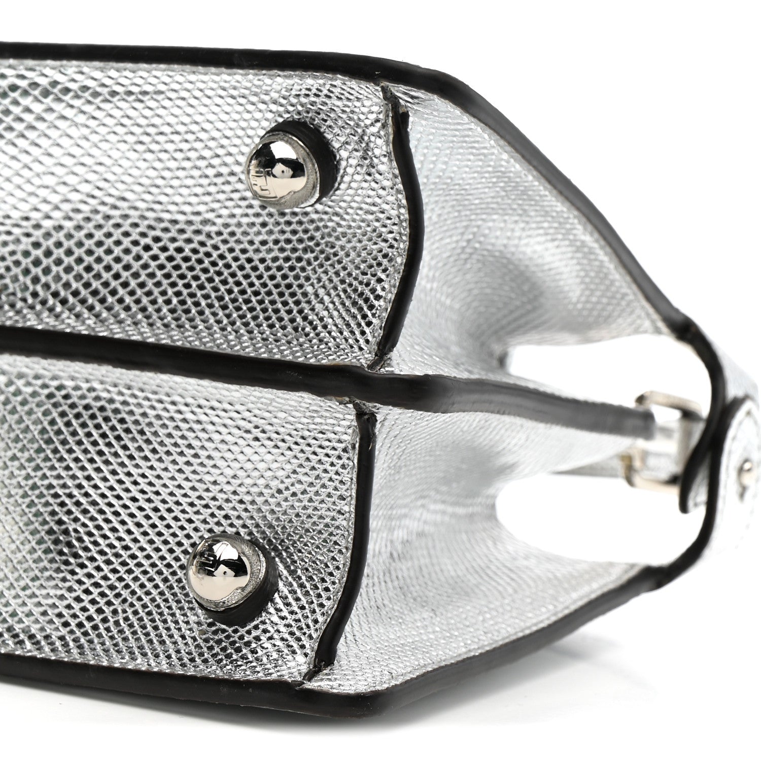 Fendi Metallic Karung Petite Peekaboo I SEE U Satchel Argento 12 of 15