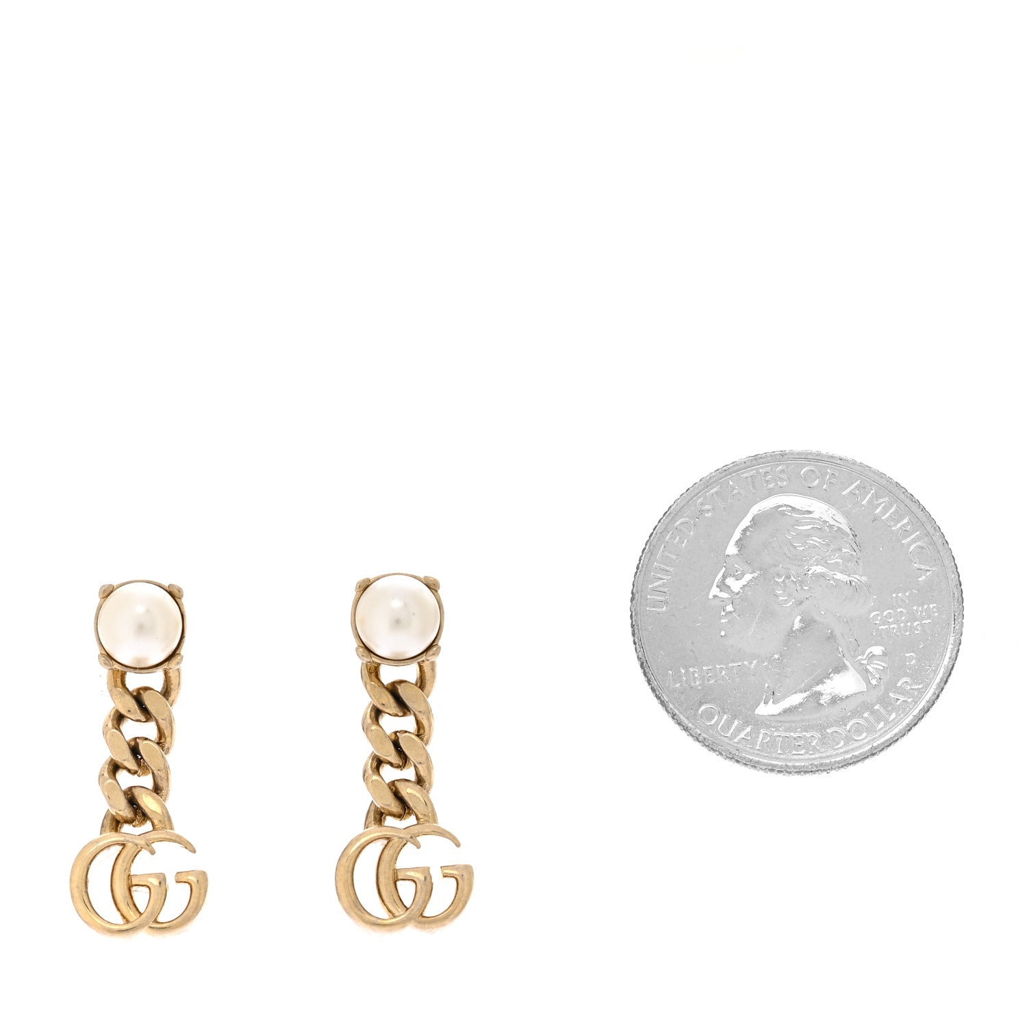 Gucci Metal Pearl Double G Chain Drop Earrings Gold 2 of 4