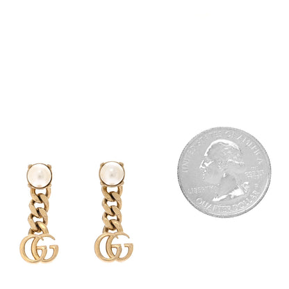 Gucci Metal Pearl Double G Chain Drop Earrings Gold 2 of 4