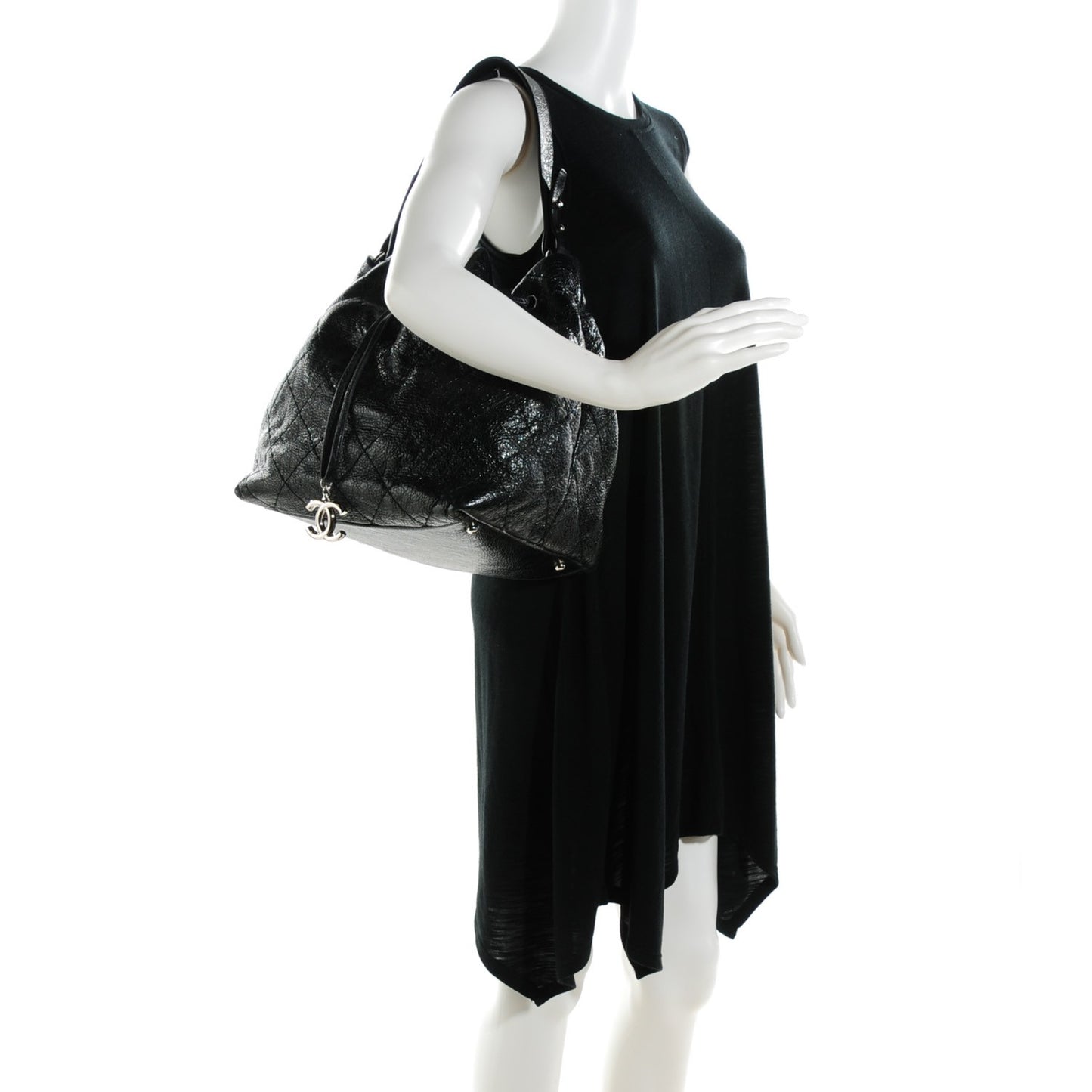 Glazed Calfskin On The Road Drawstring Tote Black