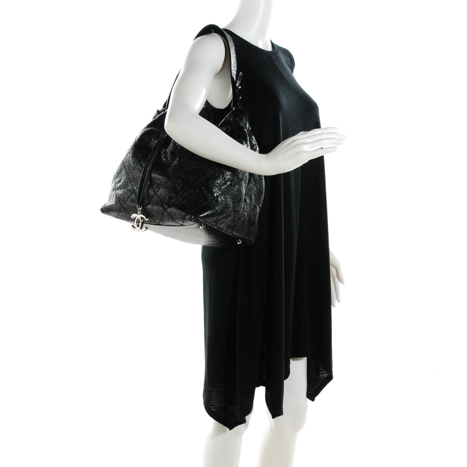 Chanel Glazed Calfskin On The Road Drawstring Tote Black 2 of 8