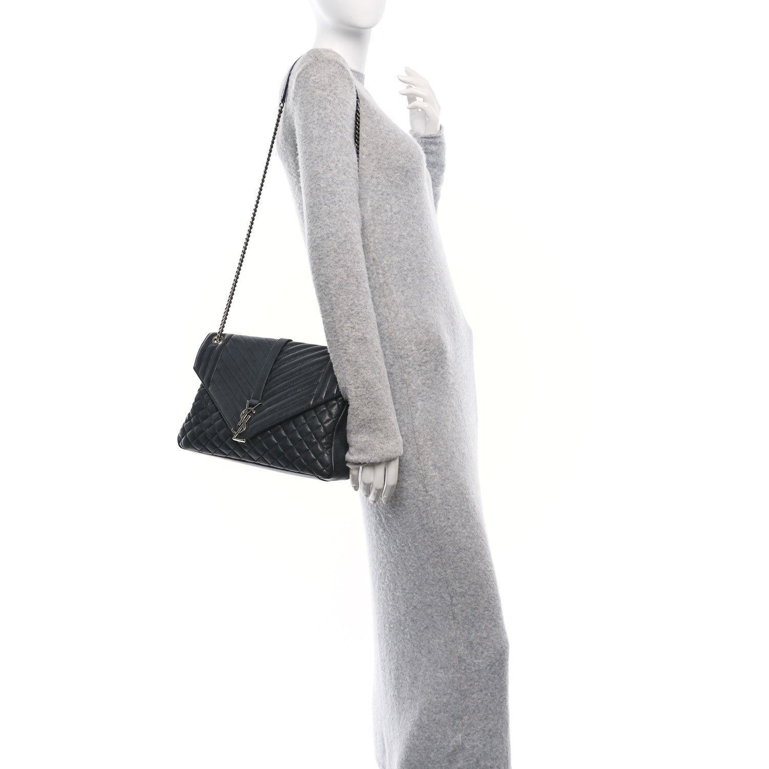 Saint Laurent Calfskin Mixed Matelasse Triquilt Large Monogram Satchel Black 2 of 10