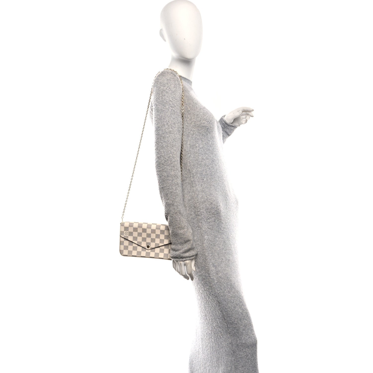Louis Vuitton Damier Azur Pochette Felicie Chain Wallet Rose Ballerine 2 of 11