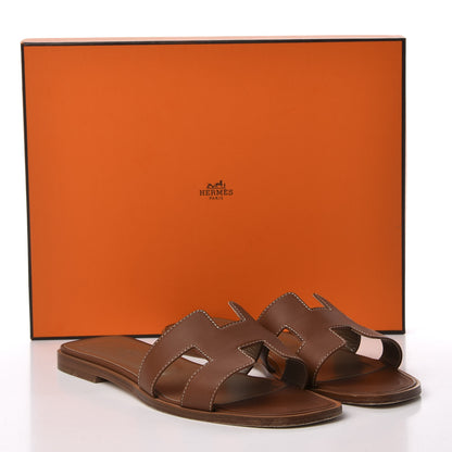 Hermes Box Calfskin Oran Sandals 37.5 Gold 11 of 11