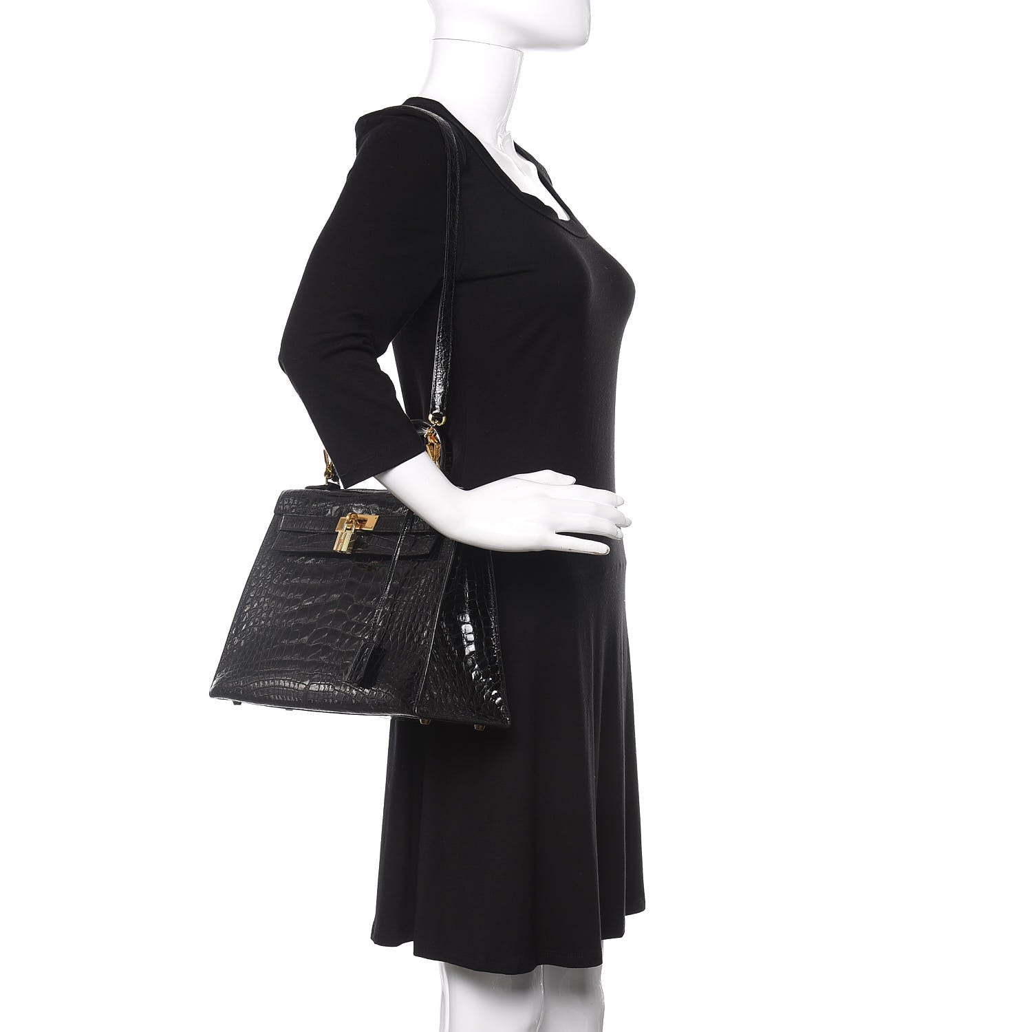 Hermes Shiny Crocodile Kelly Sellier 32 Black 3 of 22