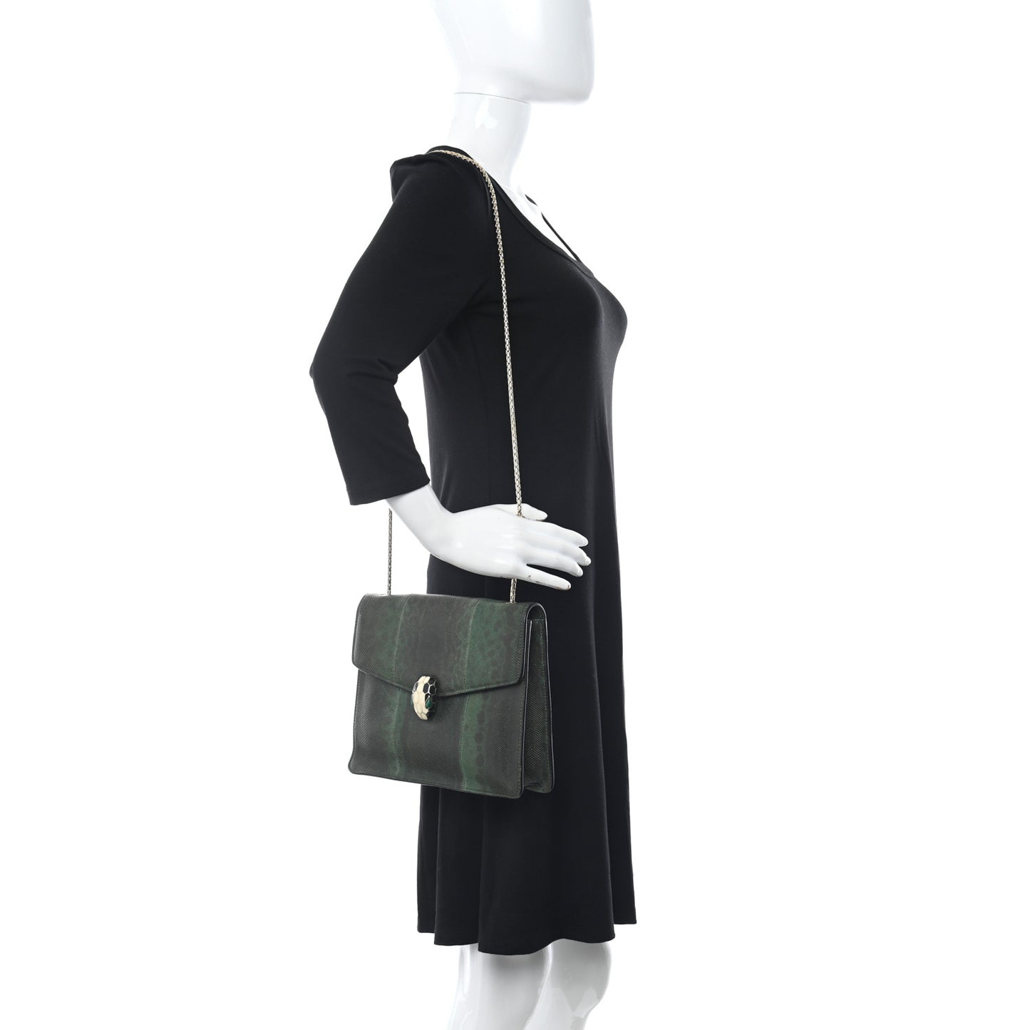 Shiny Lizard Serpenti Forever Medium Shoulder Bag Green