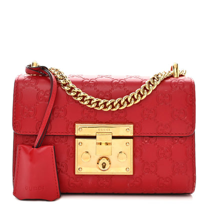 Gucci Guccissima Small Padlock Shoulder Bag Hibiscus Red 1 of 12