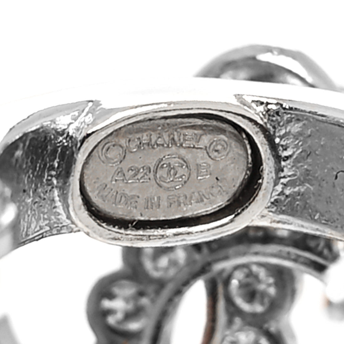 Chanel Metal Crystal CC Hoop Drop Earrings Silver 4 of 4