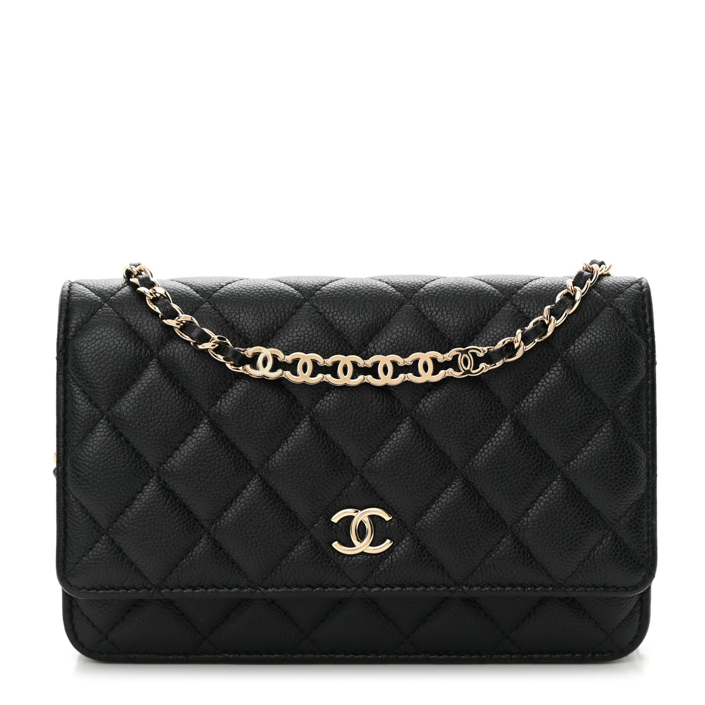 Caviar Quilted Tiny CC Wallet on Chain WOC Black