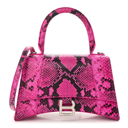 Balenciaga Shiny Calfskin Python Effect Small Hourglass Top Handle Bag Fuchsia Black 1 of 10