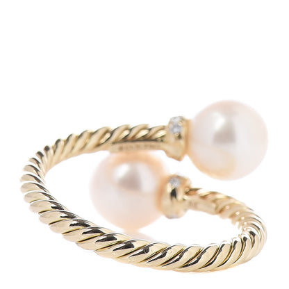 David Yurman 18K Yellow Gold Pearl Diamond Solari Bypass Ring 5 3 of 5