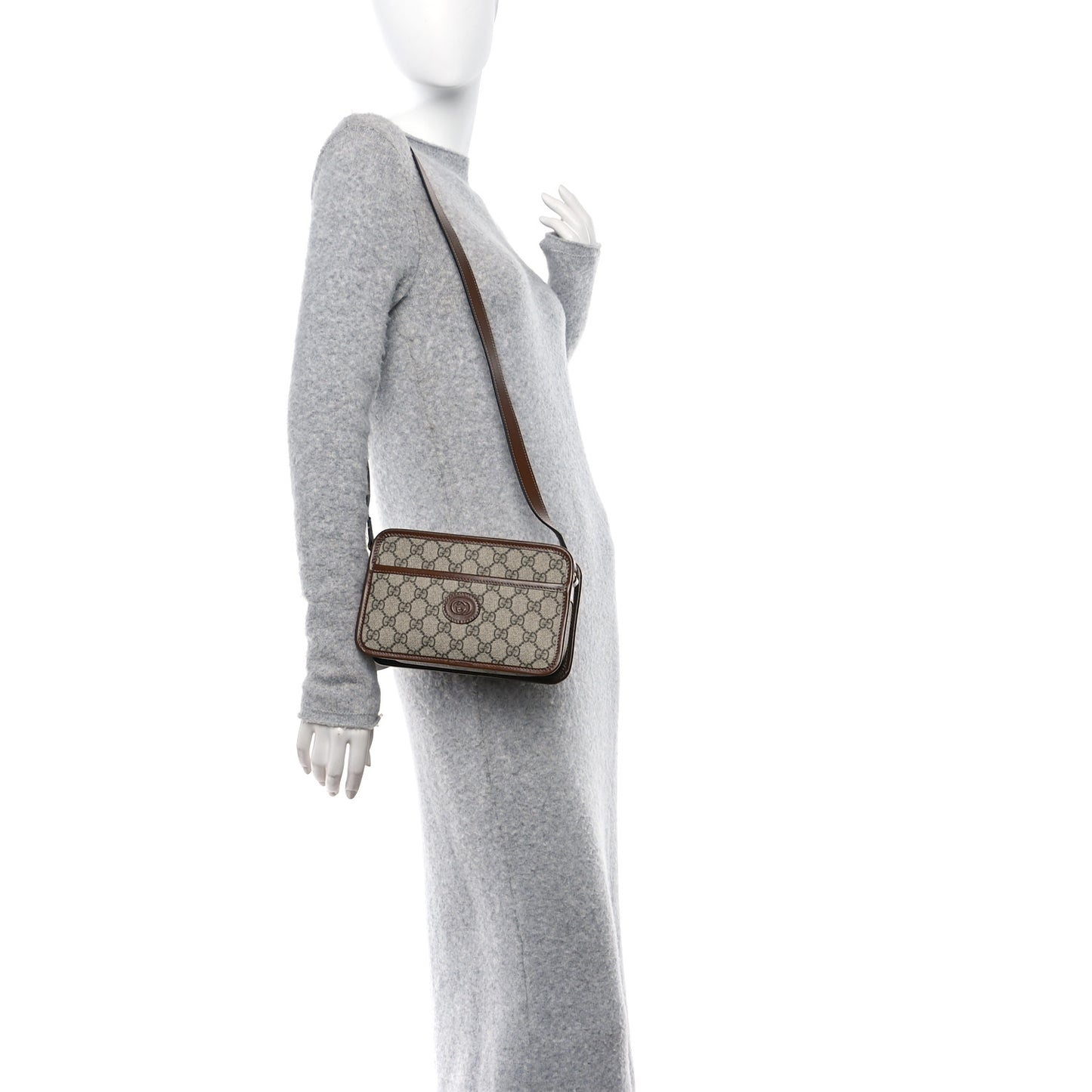GG Supreme Monogram Azalea Calfskin Mini Retro Interlocking G Shoulder Bag Beige Ebony Brown Sugar