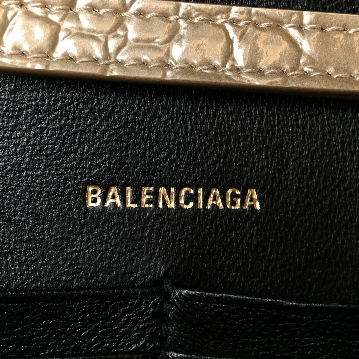 Balenciaga Metallic Calfskin Crocodile Embossed Hourglass Chain Bag Gold 5 of 10