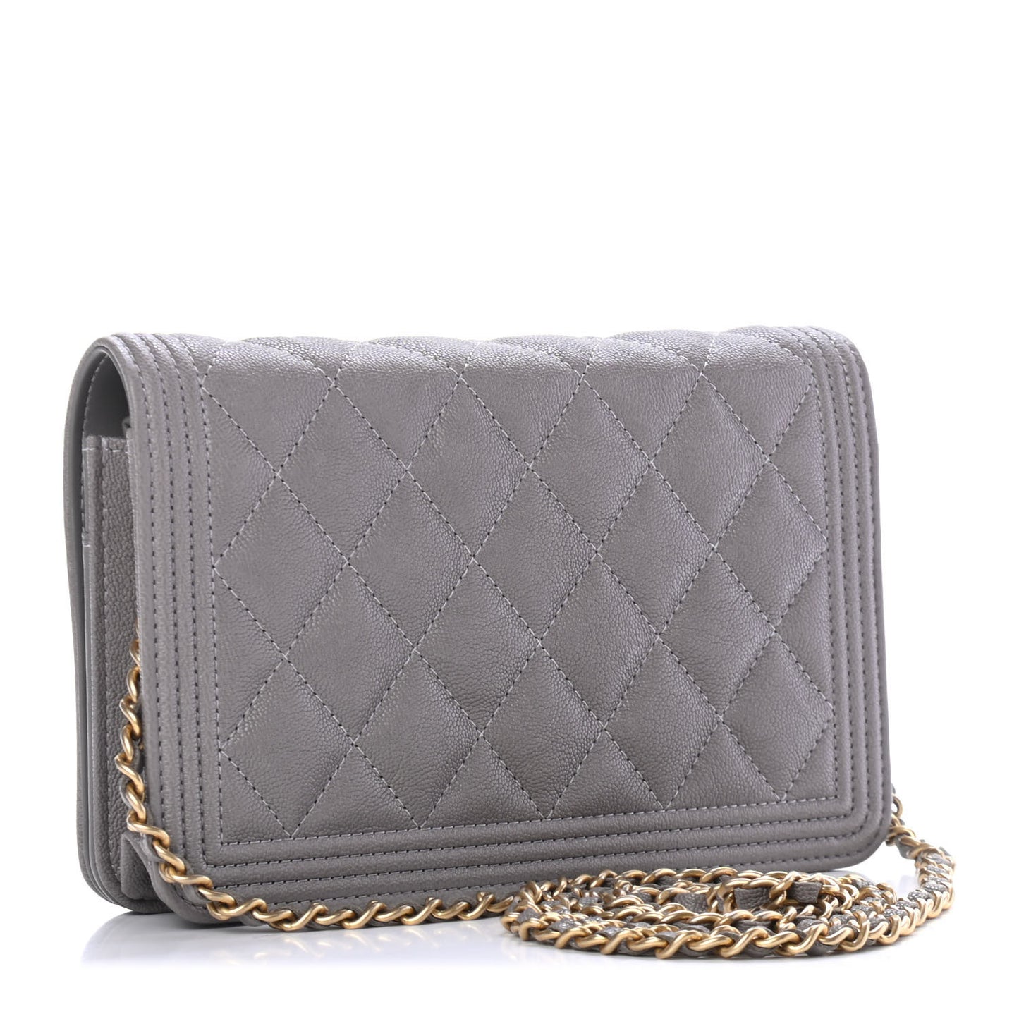 Caviar Quilted Boy Wallet On Chain WOC Grey