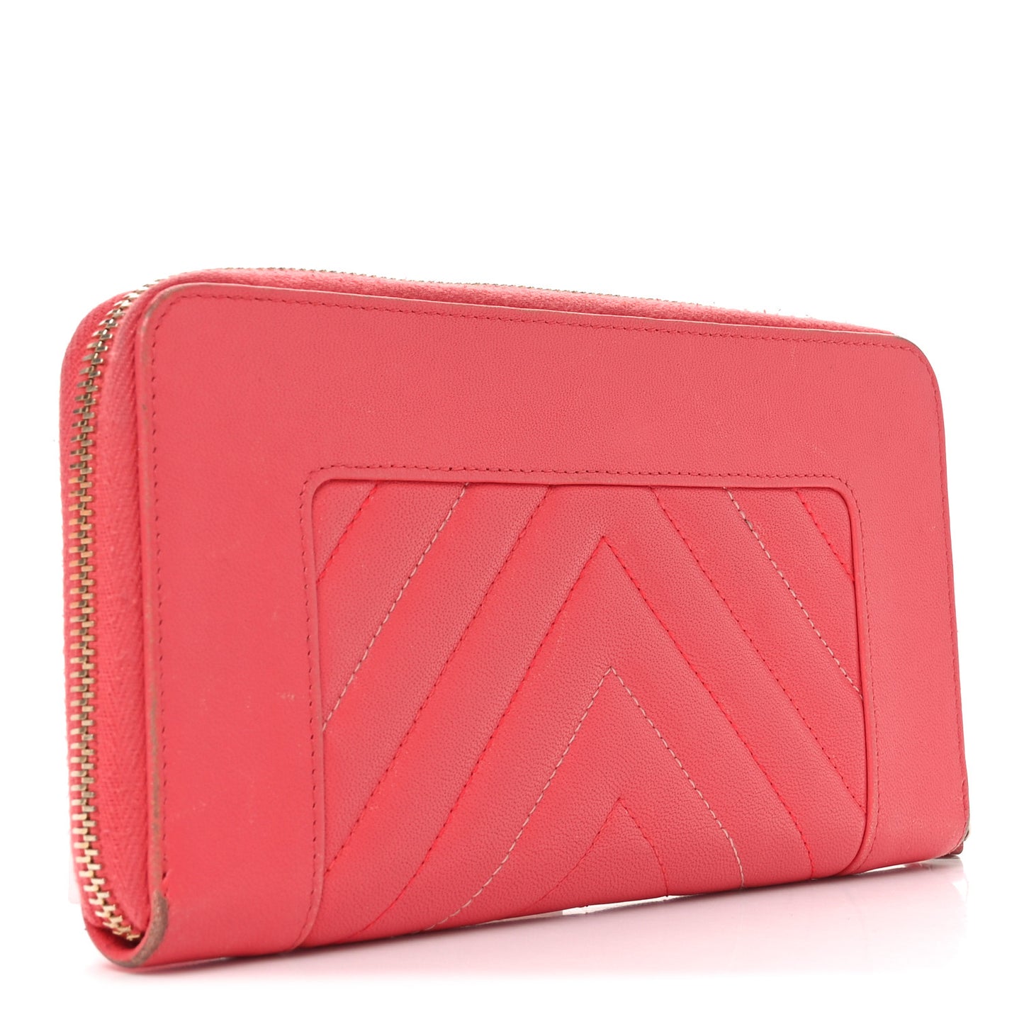 Sheepskin Chevron Quilted Mademoiselle Vintage Zip Around Wallet Pink