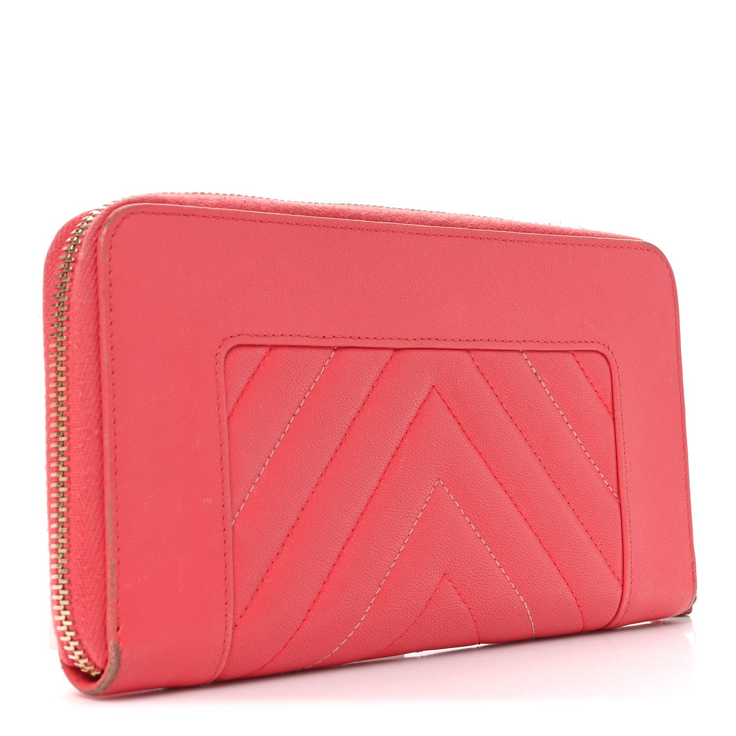 Chanel Sheepskin Chevron Quilted Mademoiselle Vintage Zip Around Wallet Pink 3 of 11