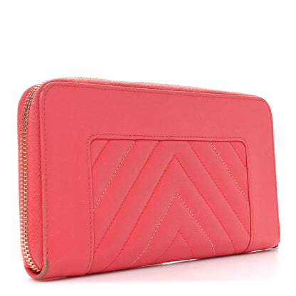 Chanel Sheepskin Chevron Quilted Mademoiselle Vintage Zip Around Wallet Pink 3 of 11