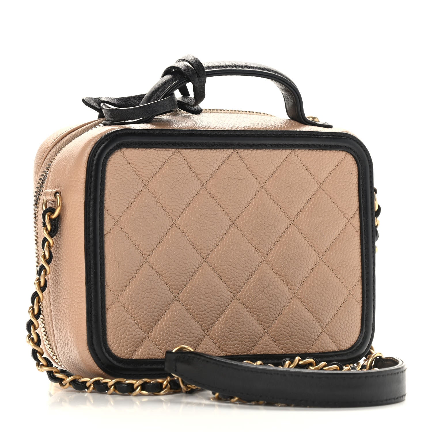 Chanel Caviar Quilted Small CC Filigree Vanity Case Beige Black 3 of 10
