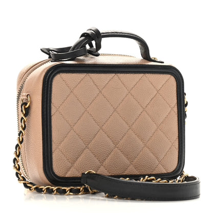 Chanel Caviar Quilted Small CC Filigree Vanity Case Beige Black 3 of 10