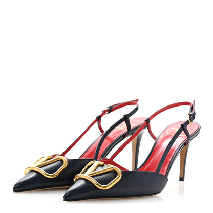 Valentino Garavani Calfskin Vlogo Slingback 80mm Pumps 37 Marine 4 of 11