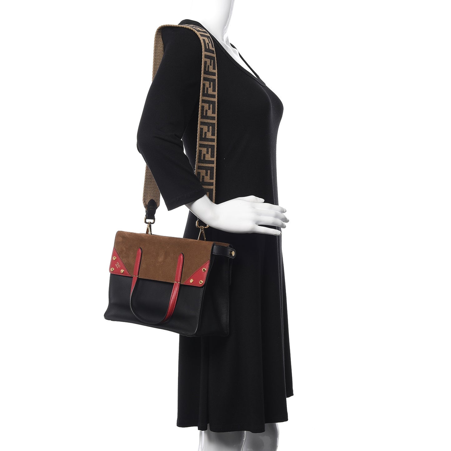 Vitello Grace Suede Small Flip Tote Black Fragola Marrone