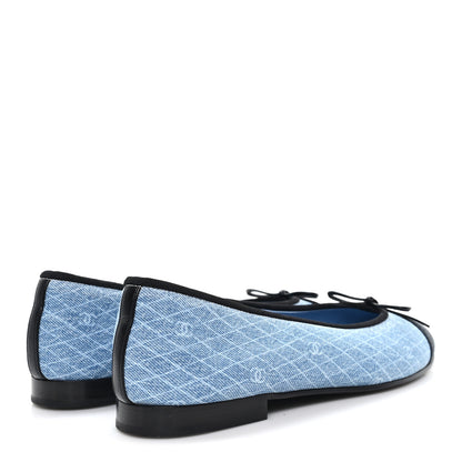 Chanel Denim Printed Quilt CC Cap Toe Ballerina Flats 38.5 Light Blue Dark Grey 5 of 9