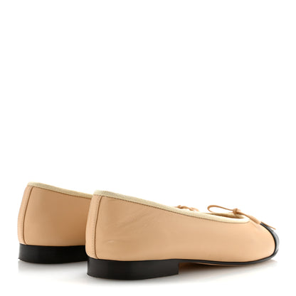 Chanel Lambskin Cap Toe CC Ballerina Flats 36.5 Beige Black 5 of 10