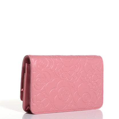 Chanel Lambskin Camellia Embossed Wallet on Chain WOC Pink 3 of 7