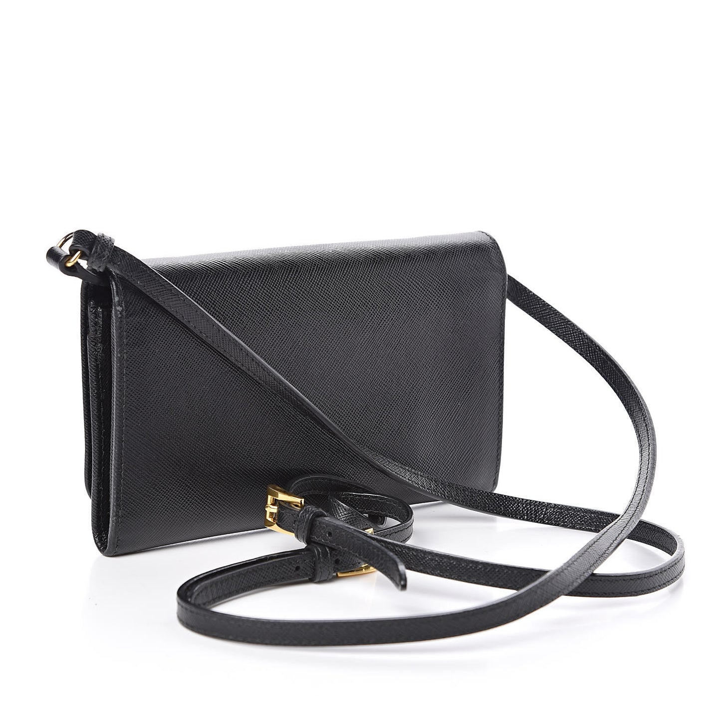 Saffiano Metal Flap Wallet With Strap Black