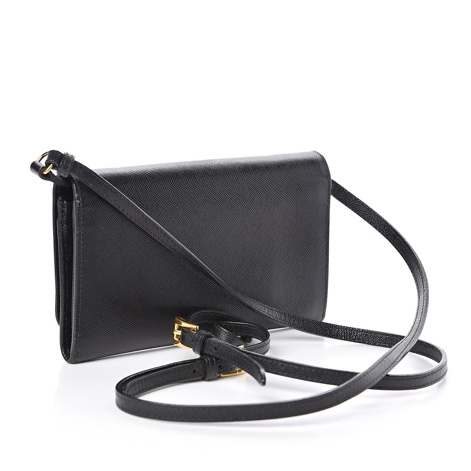 Prada Saffiano Metal Flap Wallet With Strap Black 3 of 11