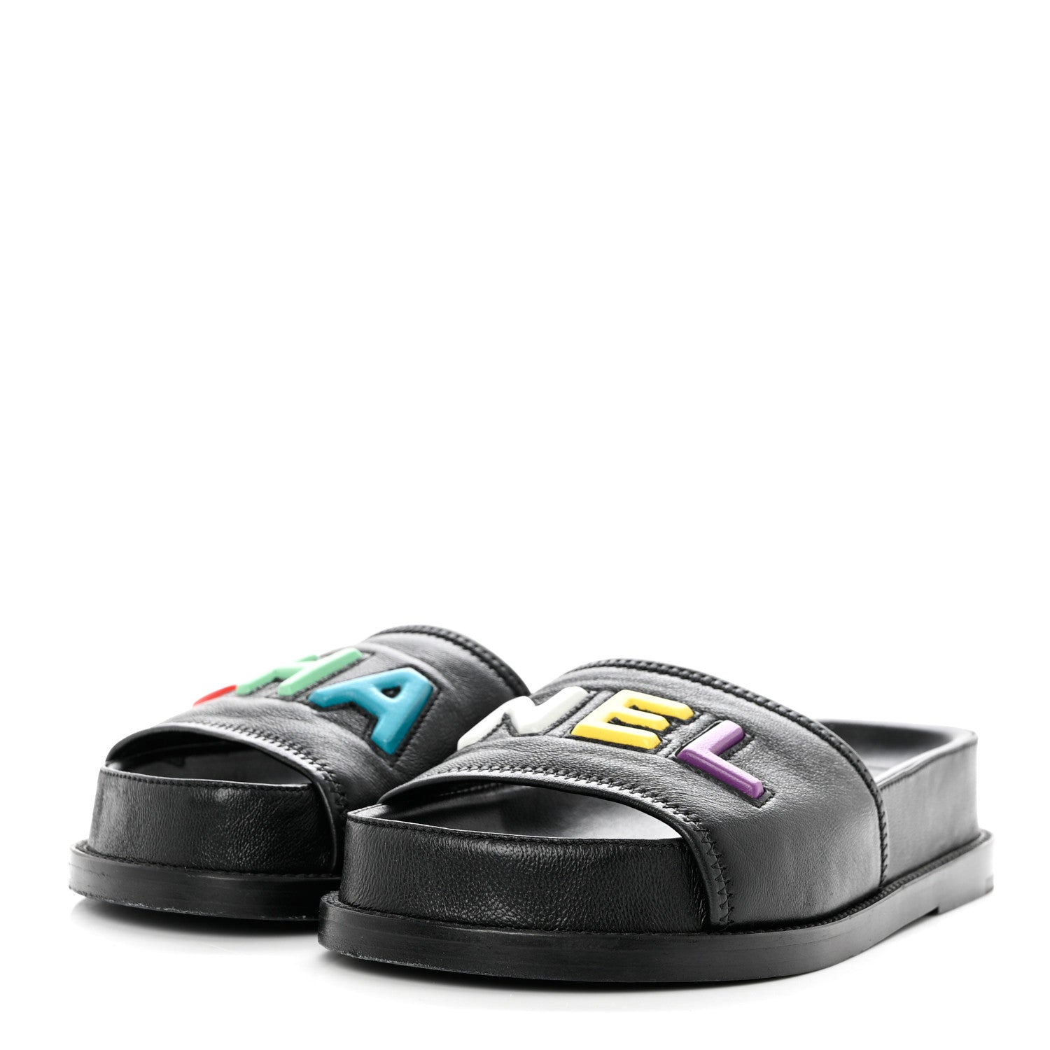 Chanel Lambskin Cha-Nel Mule Sandals 36 Black Multicolor 3 of 8