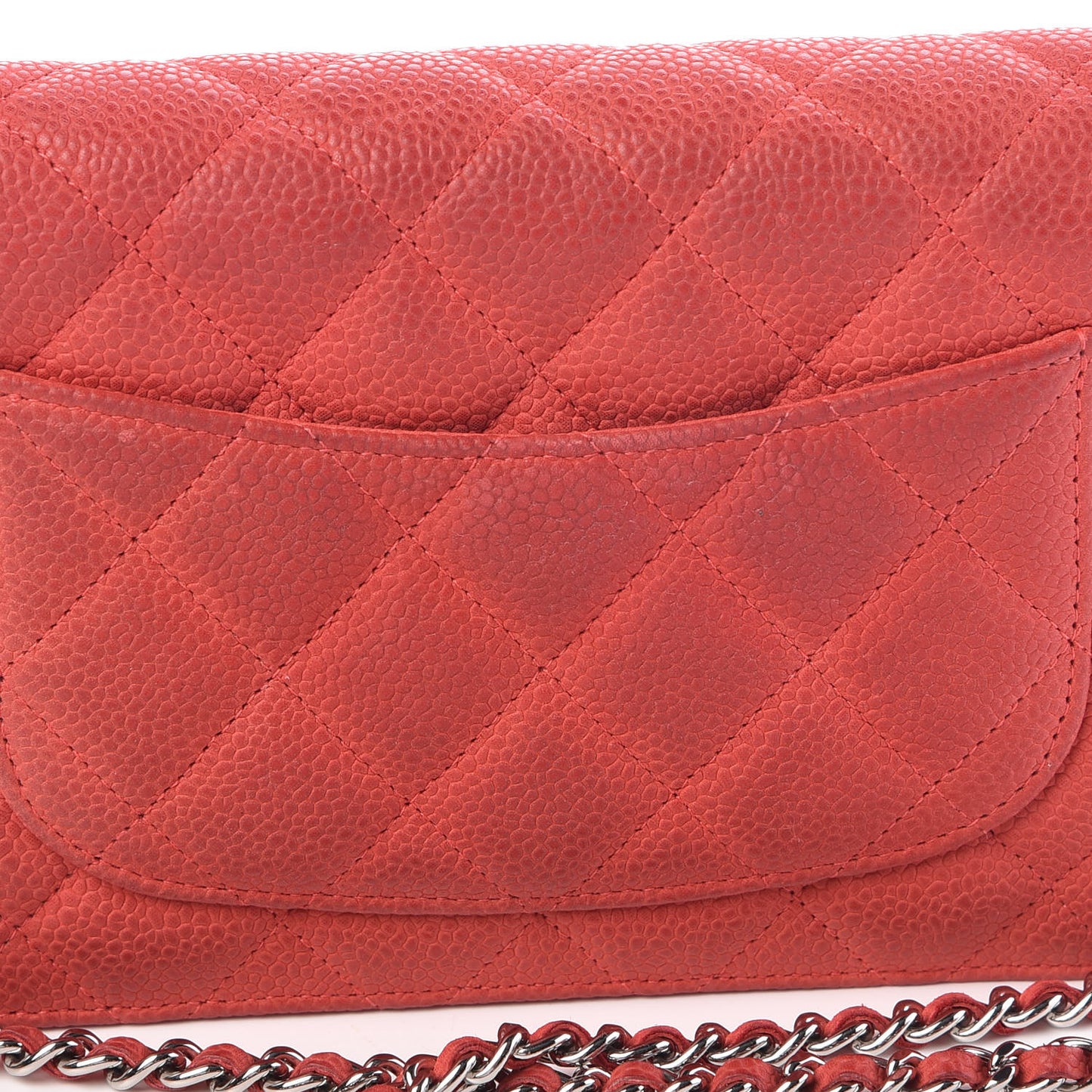Iridescent Caviar Quilted Wallet on Chain WOC Pink