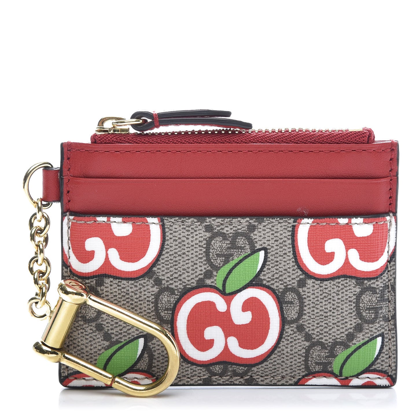 GG Supreme Monogram Apple Key Coin Case Card Holder Beige Multicolor Lobster Red