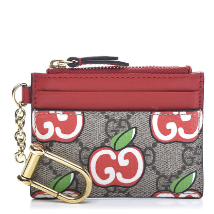 Gucci GG Supreme Monogram Apple Key Coin Case Card Holder Beige Multicolor Lobster Red 1 of 9