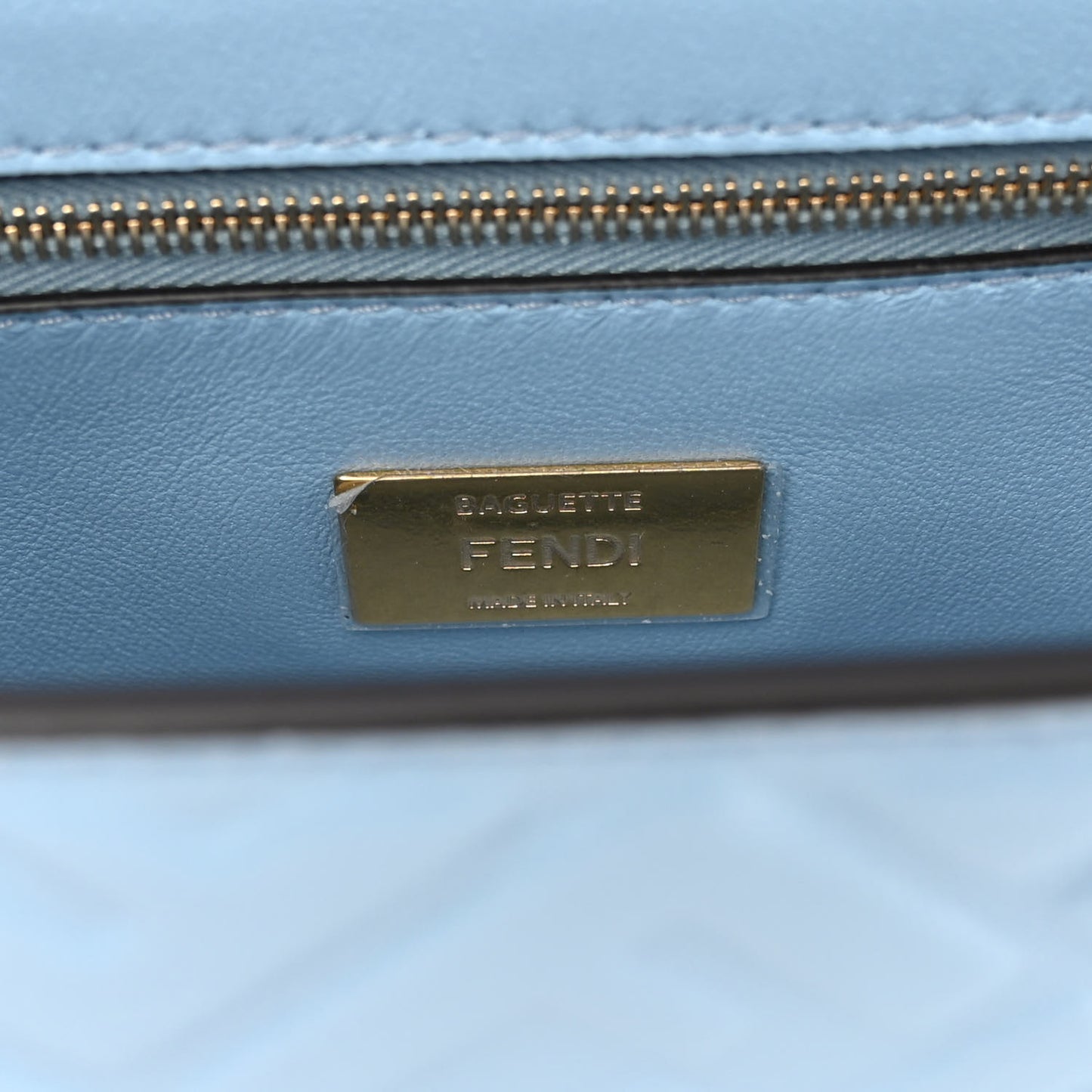 Nappa Small FF Embossed Midi Chain Baguette Azzurro Baby