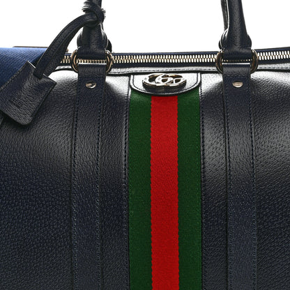 Gucci Textured Dollar Calfskin Web Medium Savoy Duffle Bag Blue 7 of 9