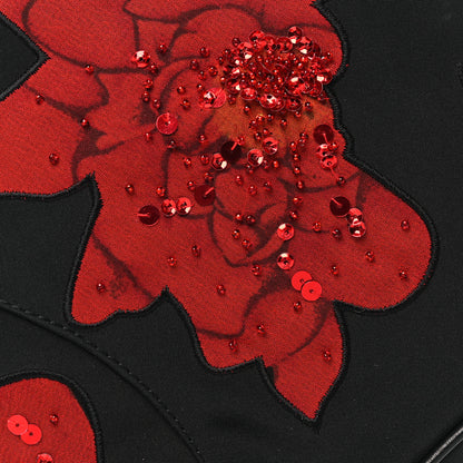 Christian Dior Canvas Stitched Flower Sequins Mini Saddle Pochette Black Red 8 of 11