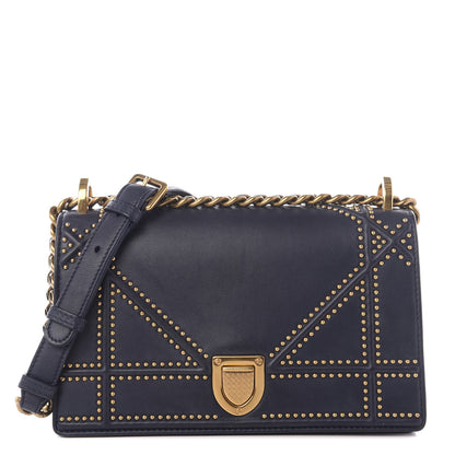 Christian Dior Lambskin Studded Medium Diorama Flap Bag Navy Blue 1 of 10