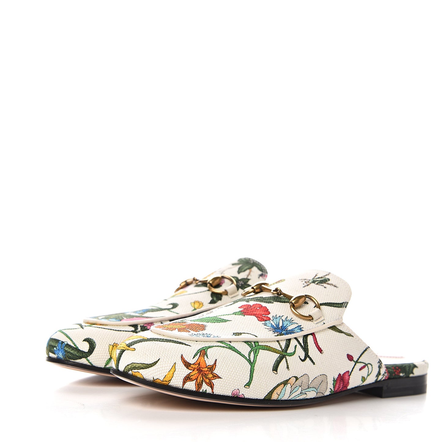 Canvas Flora Womens Princetown Slippers 36.5 White Multicolor