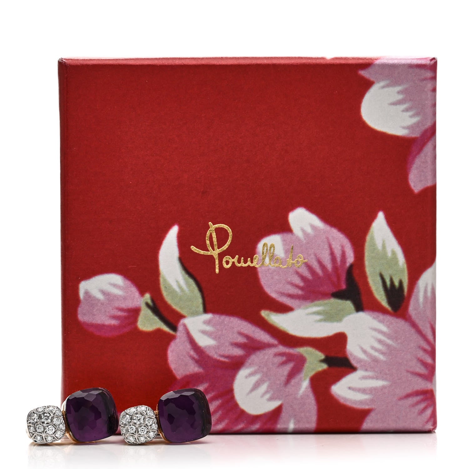 Pomellato 18K Rose White Gold Diamond Amethyst Nudo Earrings 5 of 5