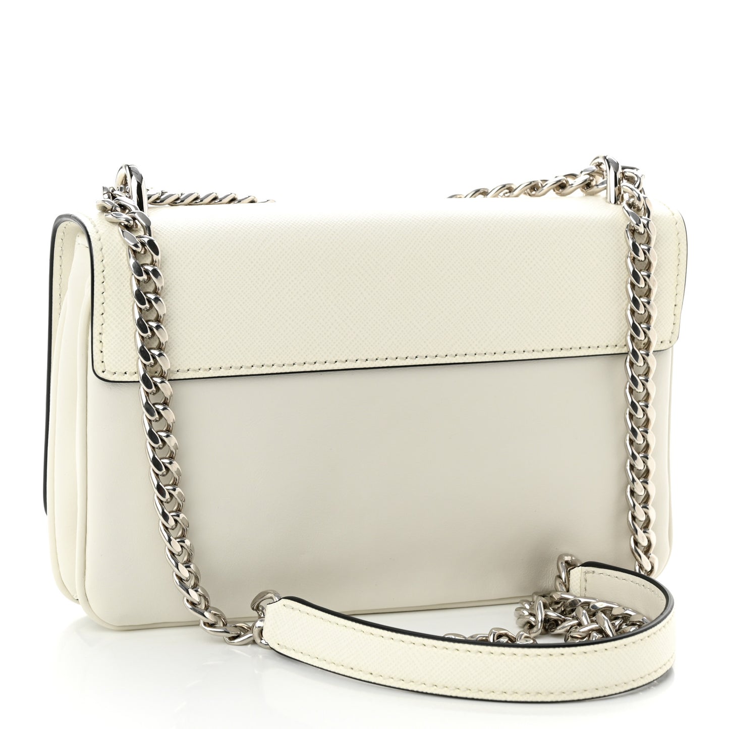 Soft Calfskin Saffiano Chain Crossbody Bag White Black