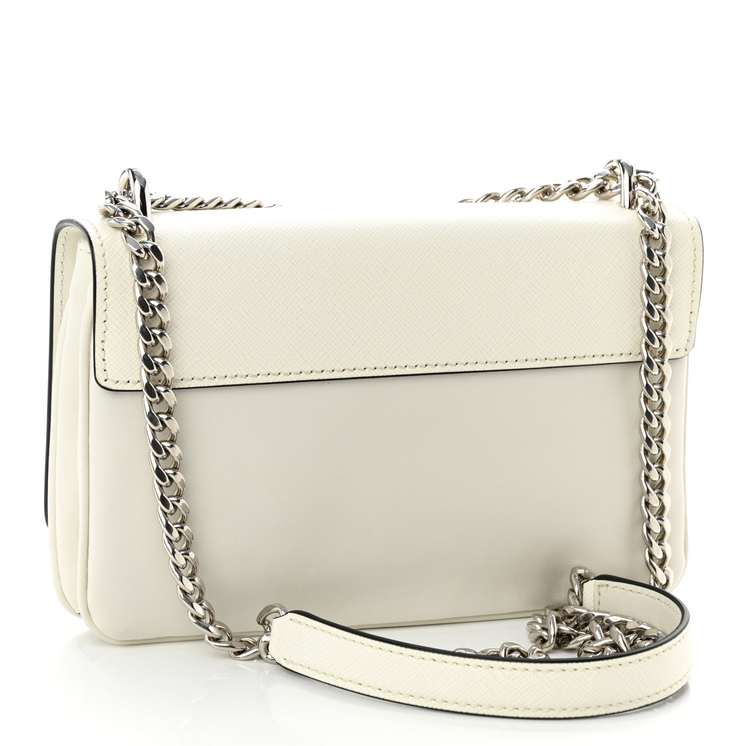 Prada Soft Calfskin Saffiano Chain Crossbody Bag White Black 3 of 9