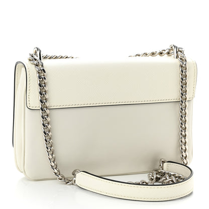 Prada Soft Calfskin Saffiano Chain Crossbody Bag White Black 3 of 9
