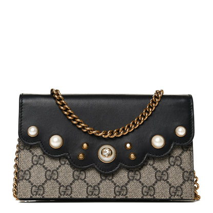 Gucci GG Supreme Monogram Mini Peony Pearly Wallet on Chain Black 2 of 11