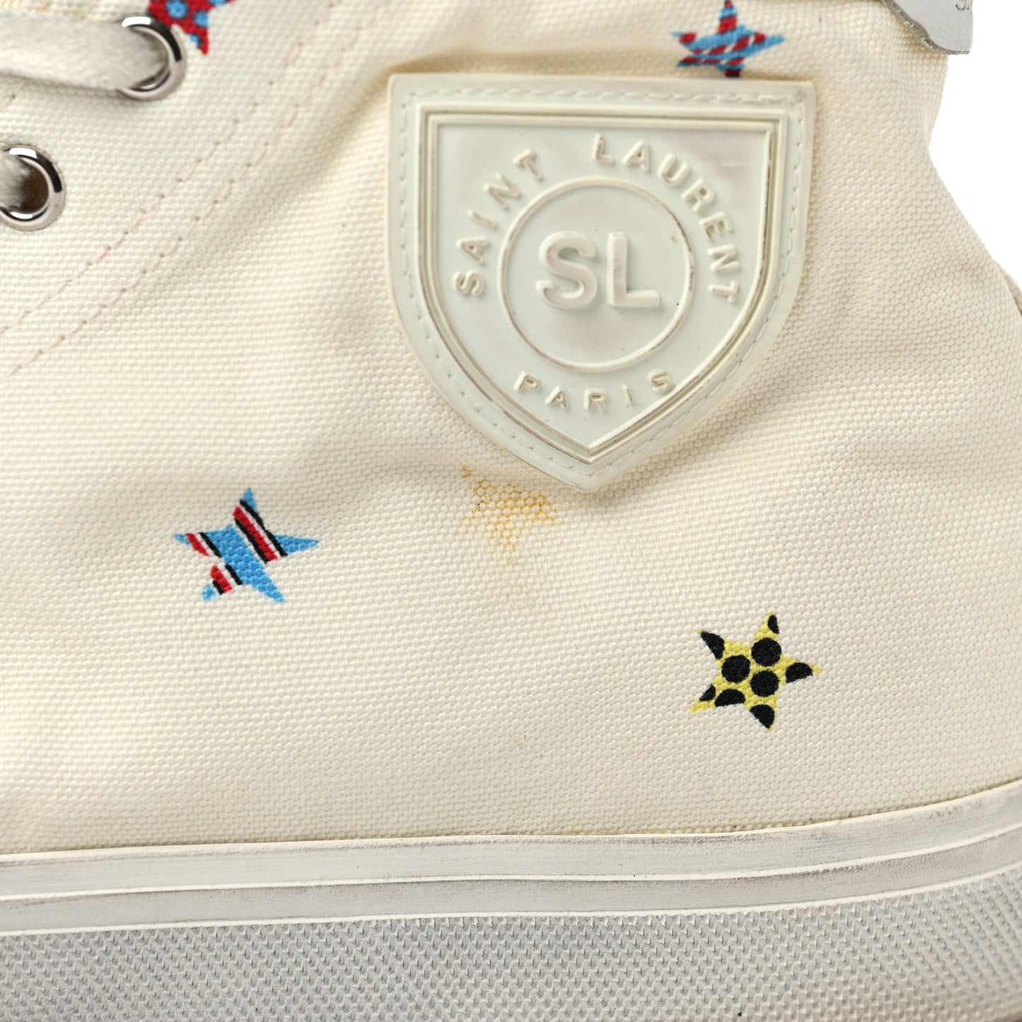 Canvas Fun-Star Print Bedford Hightop Sneakers 41 Cream